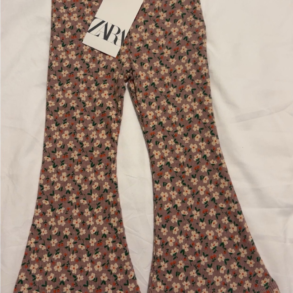 Zara Kids Floral Leggings - Pink and Green
